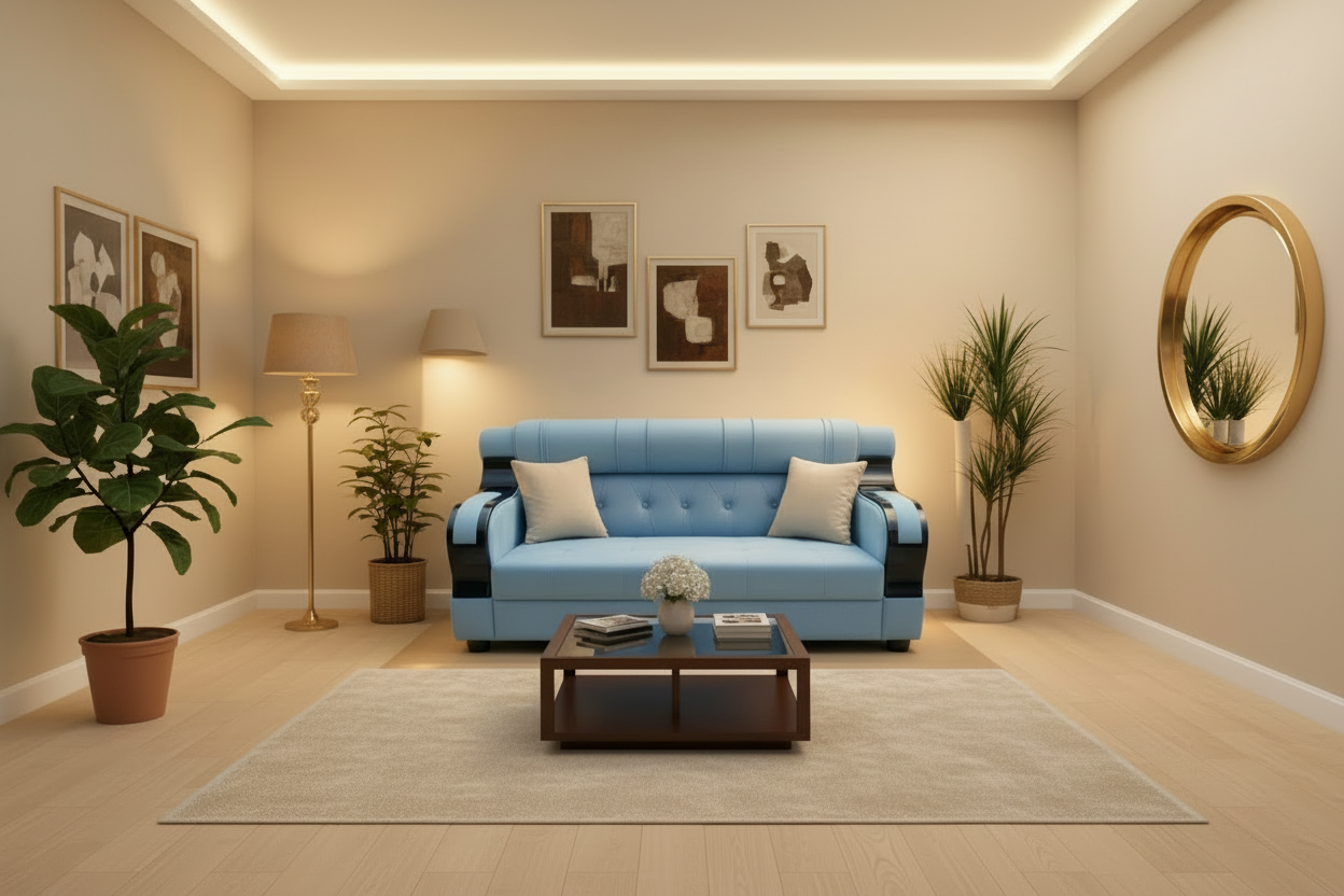 Royal Chrome 3 Seater Sofa| Premium Smooth Fabric |Chrome Arms |Modern Luxury