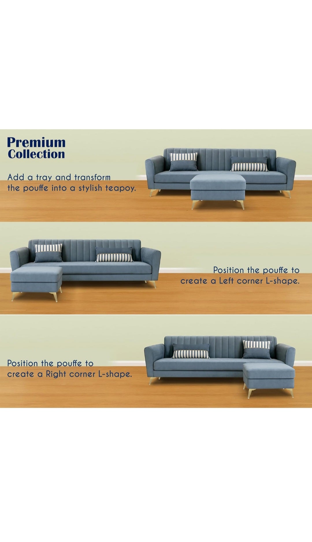 FlexLounge Nova L-Shape Sofa – Premium Suede Fabric | Convertible Pouffe Design