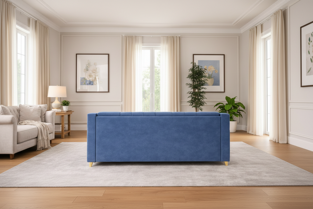 Celestia Luxe Gold Accent 3 Seater Sofa – Premium Fabric | Modern Living Room Sofa