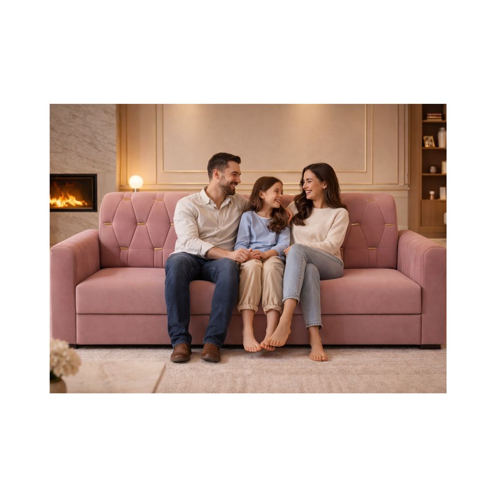 Luxury Blossom Tufted 3-Seater Sofa | Premium Moosa Fabric | Soft Cushion Comfort | Modern Living Room Sofa