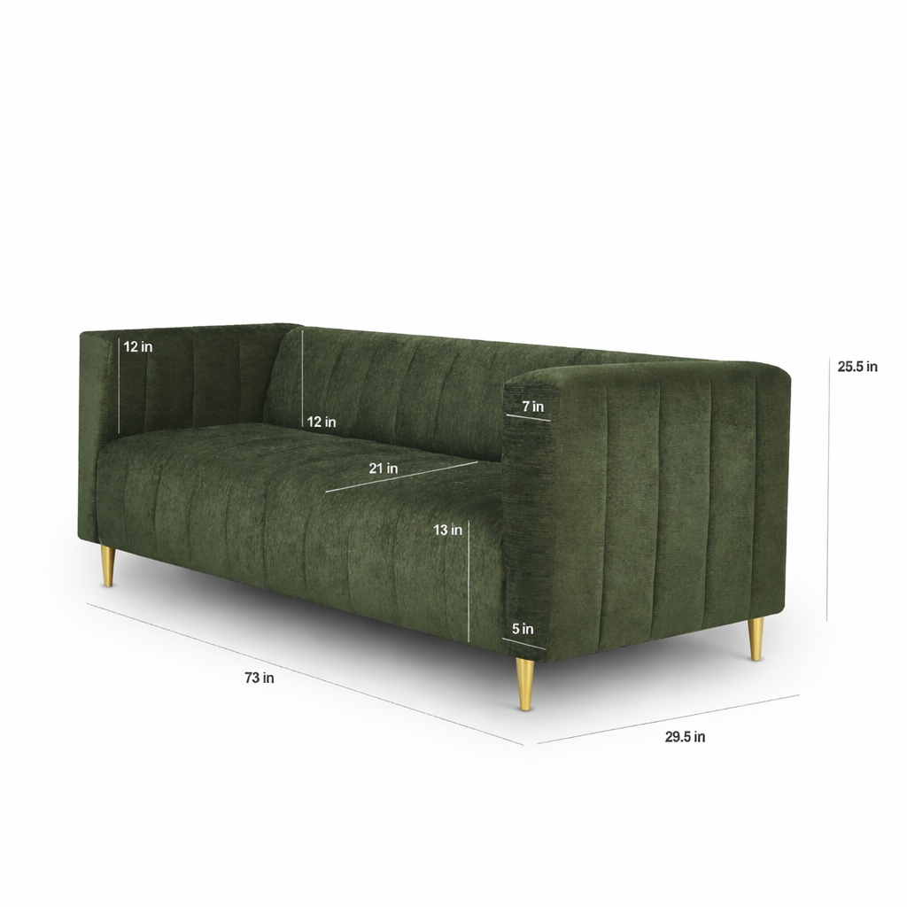 Emerald Royale Luxe 3-Seater Sofa – Premium Olive Velvet with Gold Legs (Copy)