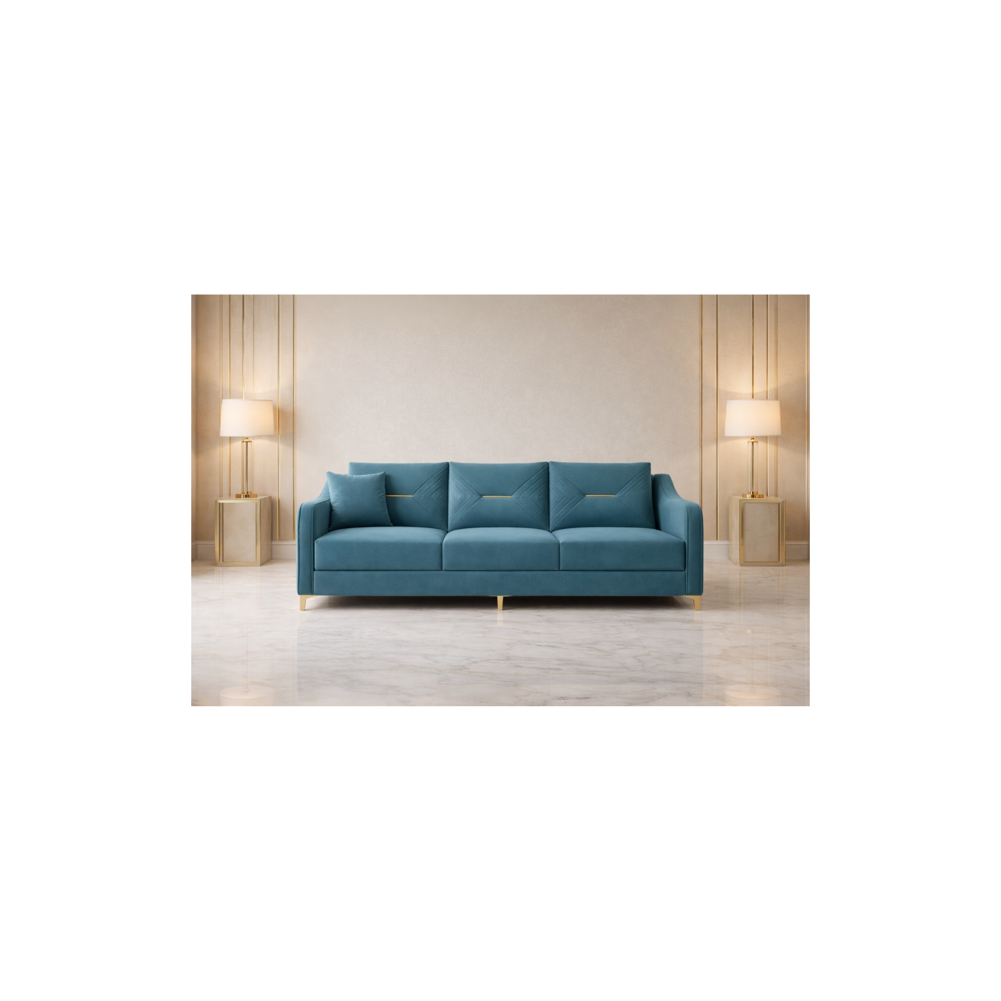 Aurora Luxe 3-Seater Premium Fabric Sofa with Gold Legs – Modern Living Room Sofa