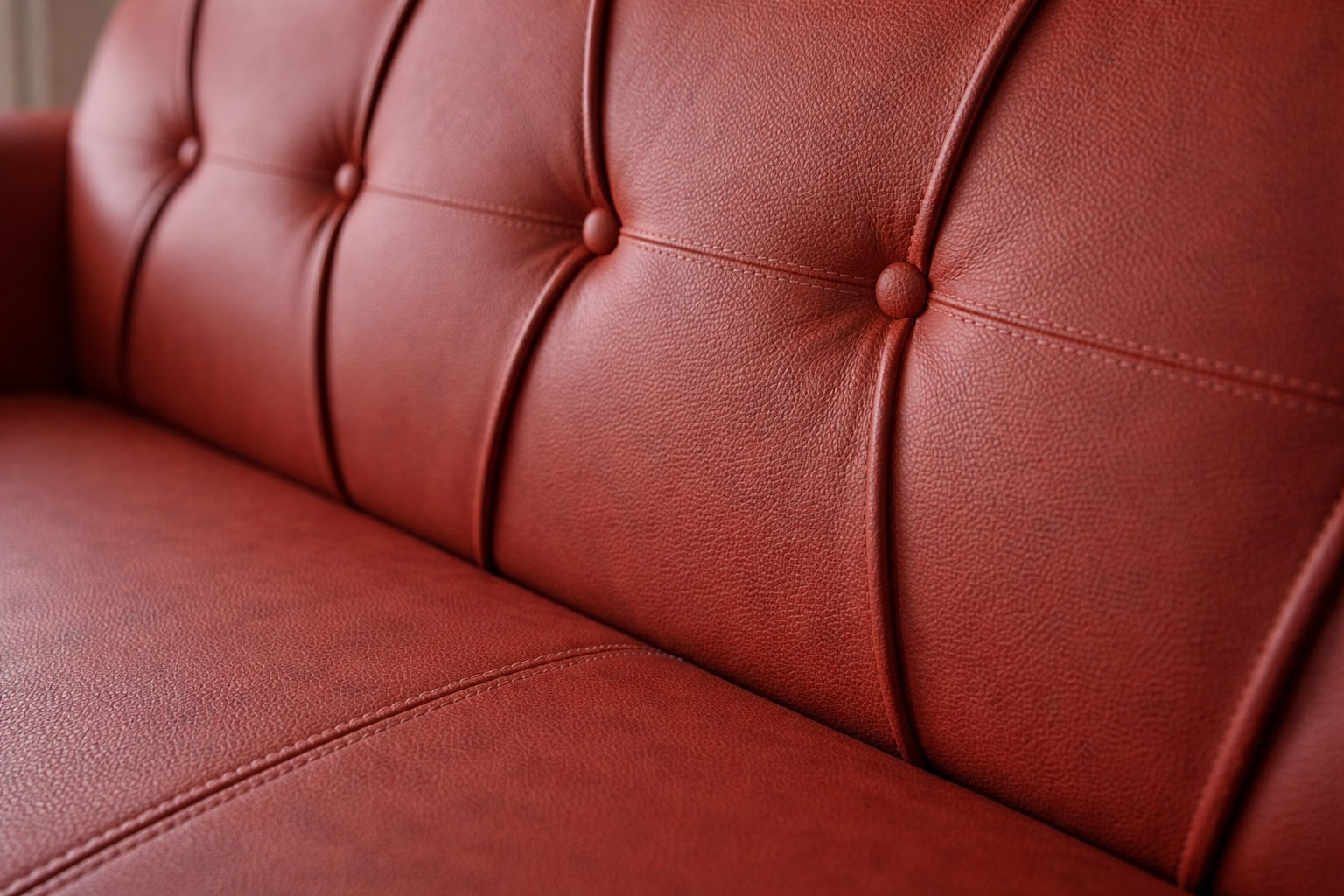 Premium Red Leather 3-Seater Sofa with Spring Cushioning
