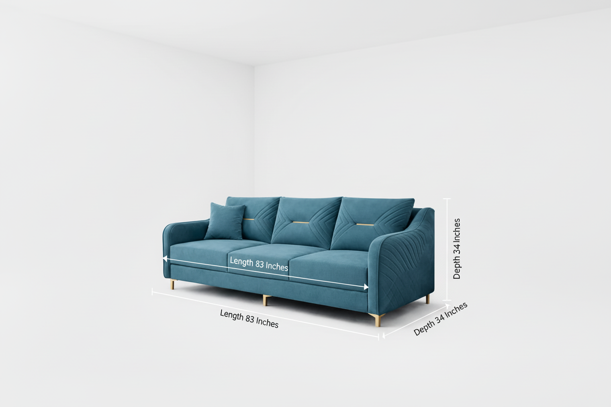 Aurora Luxe 3-Seater Premium Fabric Sofa with Gold Legs – Modern Living Room Sofa