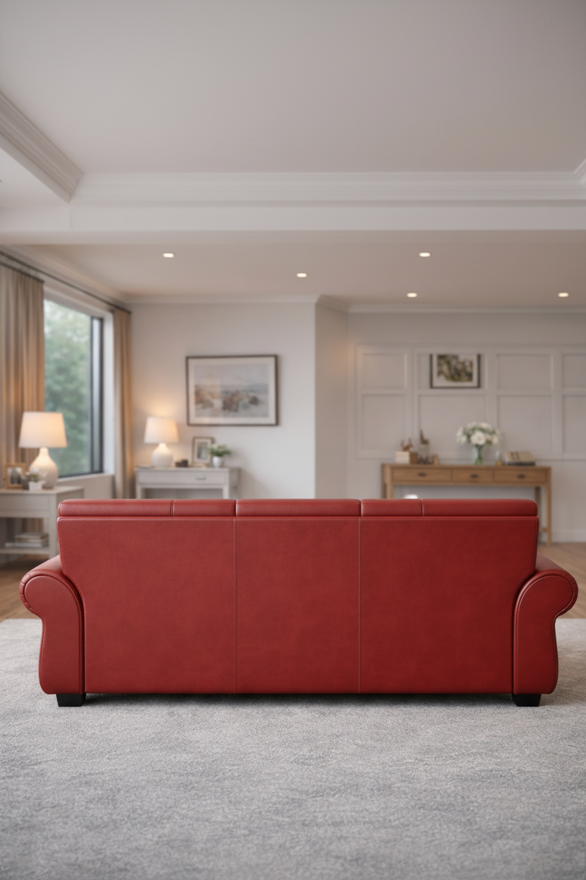 Premium Red Leather 3-Seater Sofa with Spring Cushioning