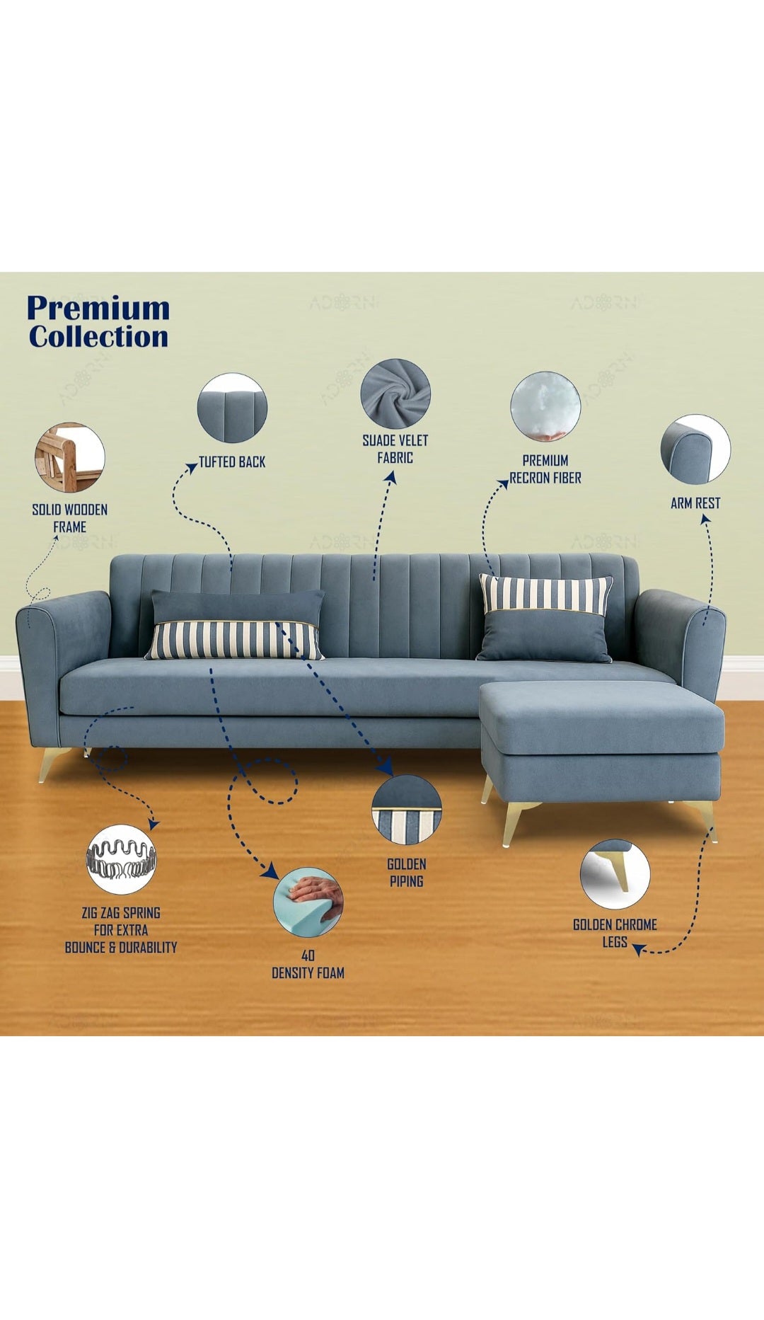 FlexLounge Nova L-Shape Sofa – Premium Suede Fabric | Convertible Pouffe Design