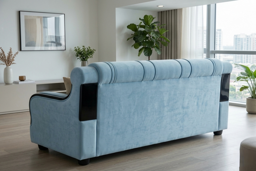 Royal Chrome 3 Seater Sofa| Premium Smooth Fabric |Chrome Arms |Modern Luxury