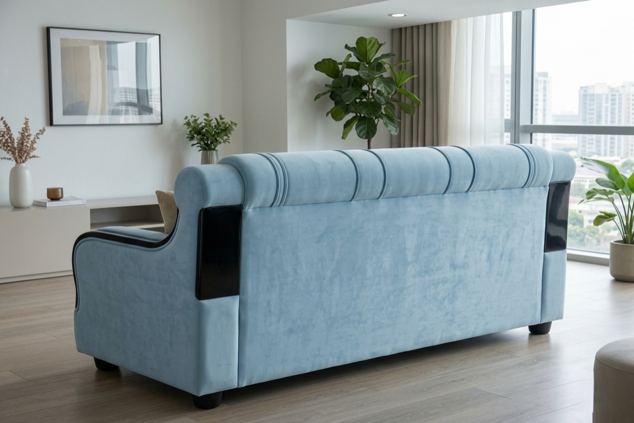 Royal Chrome 3 Seater Sofa| Premium Smooth Fabric |Chrome Arms |Modern Luxury