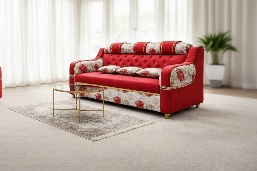 Royal Blossom Luxury 3 Seater Sofa – Floral Premium Fabric | Comfortable Living Room Sofa