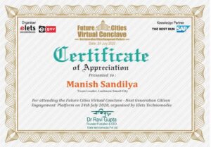 Certificate of Appreciation to our CMD , Future Cities Virtual Conclave